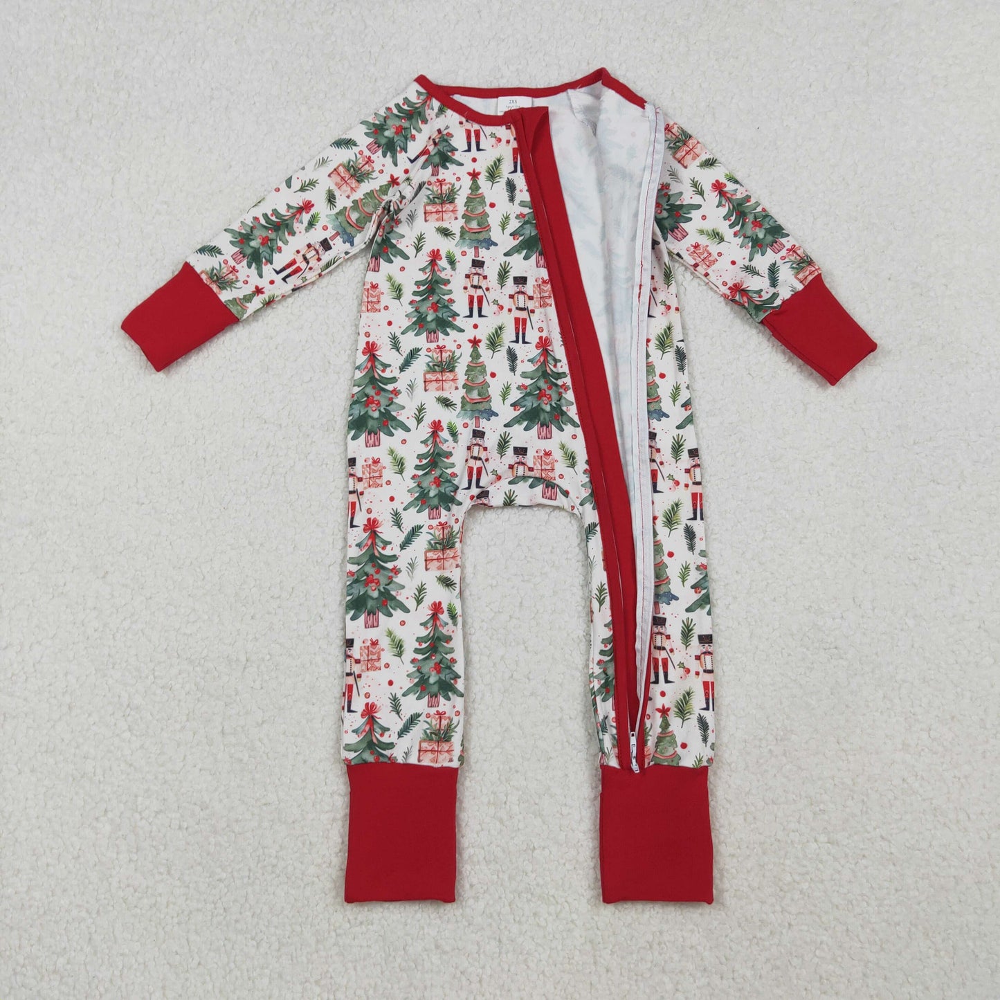 LR2507 Christmas Red Zippy Long Sleeve Girls Romper 202510 RTS