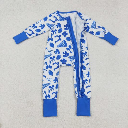 LR2511 Go Team Bows Blue Zippy Long Sleeve Girls Romper 202509 RTS
