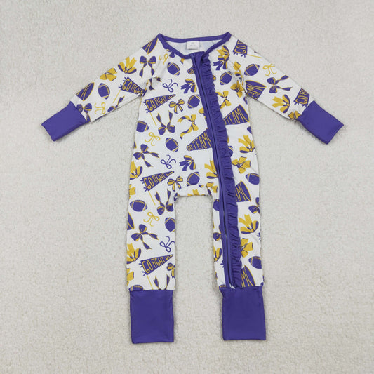 LR2513 Go Team Bows Purple Zippy Long Sleeve Girls Romper 202509 RTS