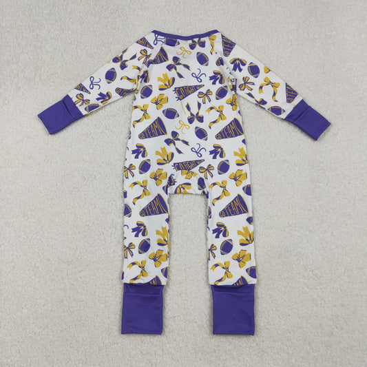 LR2513 Go Team Bows Purple Zippy Long Sleeve Girls Romper 202509 RTS