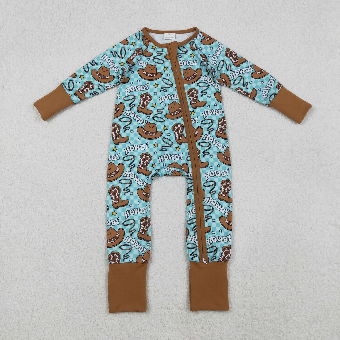 LR2517 Howdy Cowboy Brown Zippy Blue Green Long Sleeve Boys Romper 202511 RTS
