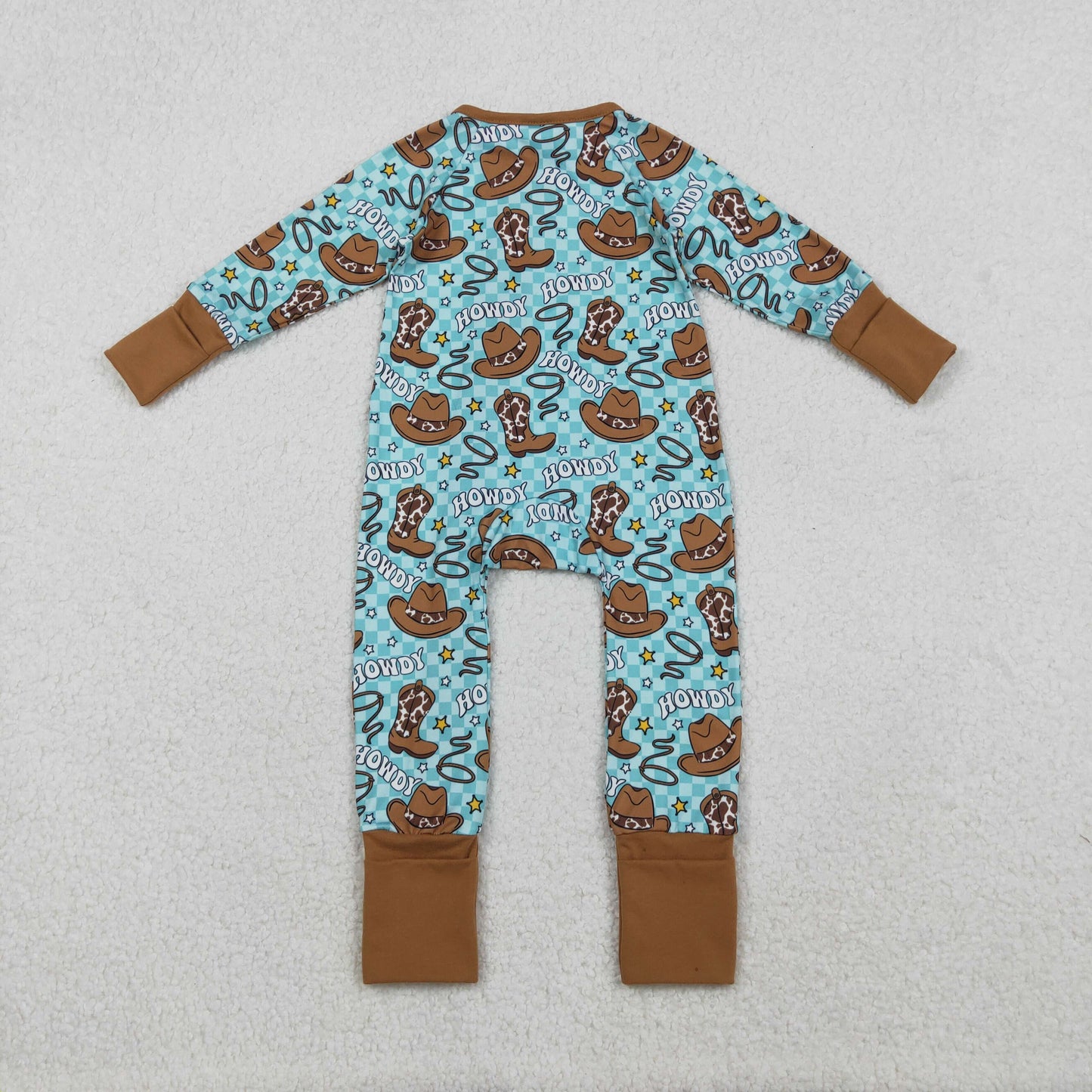 LR2517 Howdy Cowboy Brown Zippy Blue Green Long Sleeve Boys Romper 202511 RTS