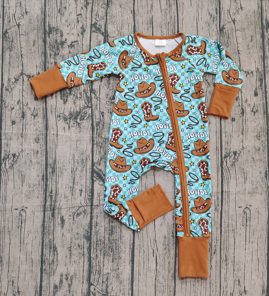 NO MOQ Preorder LR2517 Howdy Cowboy Brown Zippy Blue Green Long Sleeve Boys Romper 202510