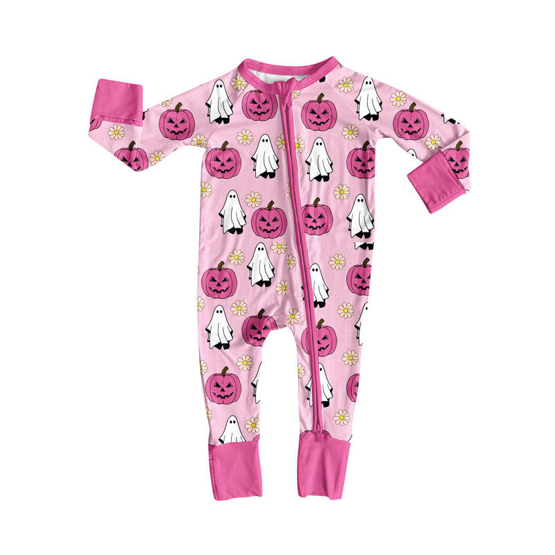 Preorder LR2522 Halloween Ghost Flower Rose Red Zippy Long Sleeve Girls Romper 202508