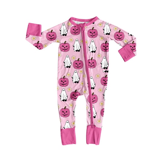 Preorder LR2522 Halloween Ghost Flower Rose Red Zippy Long Sleeve Girls Romper 202508