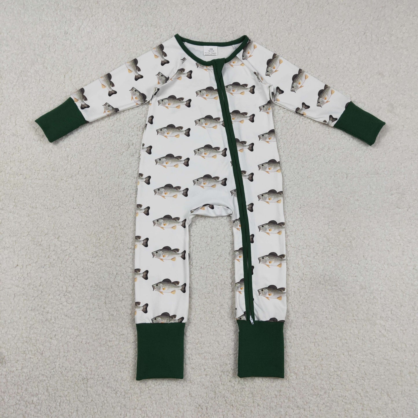LR2531 Fish Pattern Green White Zippy Long Sleeve Boys Romper 202603 RTS
