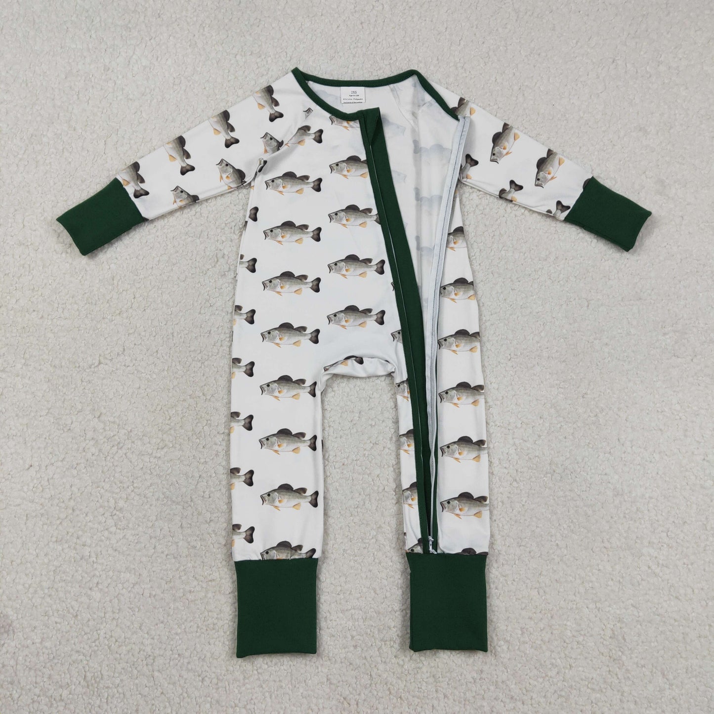 LR2531 Fish Pattern Green White Zippy Long Sleeve Boys Romper 202603 RTS