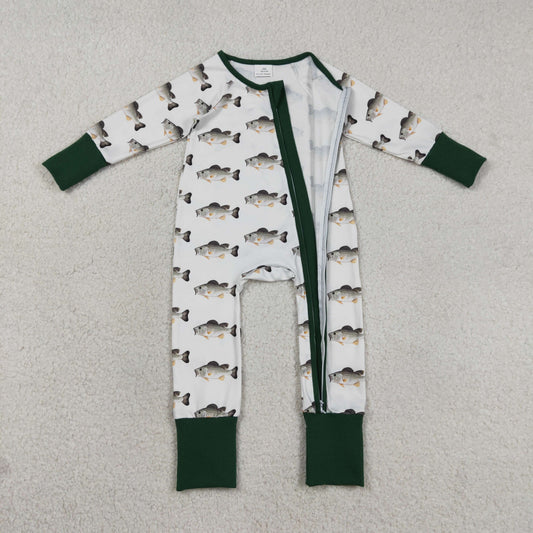 LR2531 Fish Pattern Green White Zippy Long Sleeve Boys Romper 202603 RTS