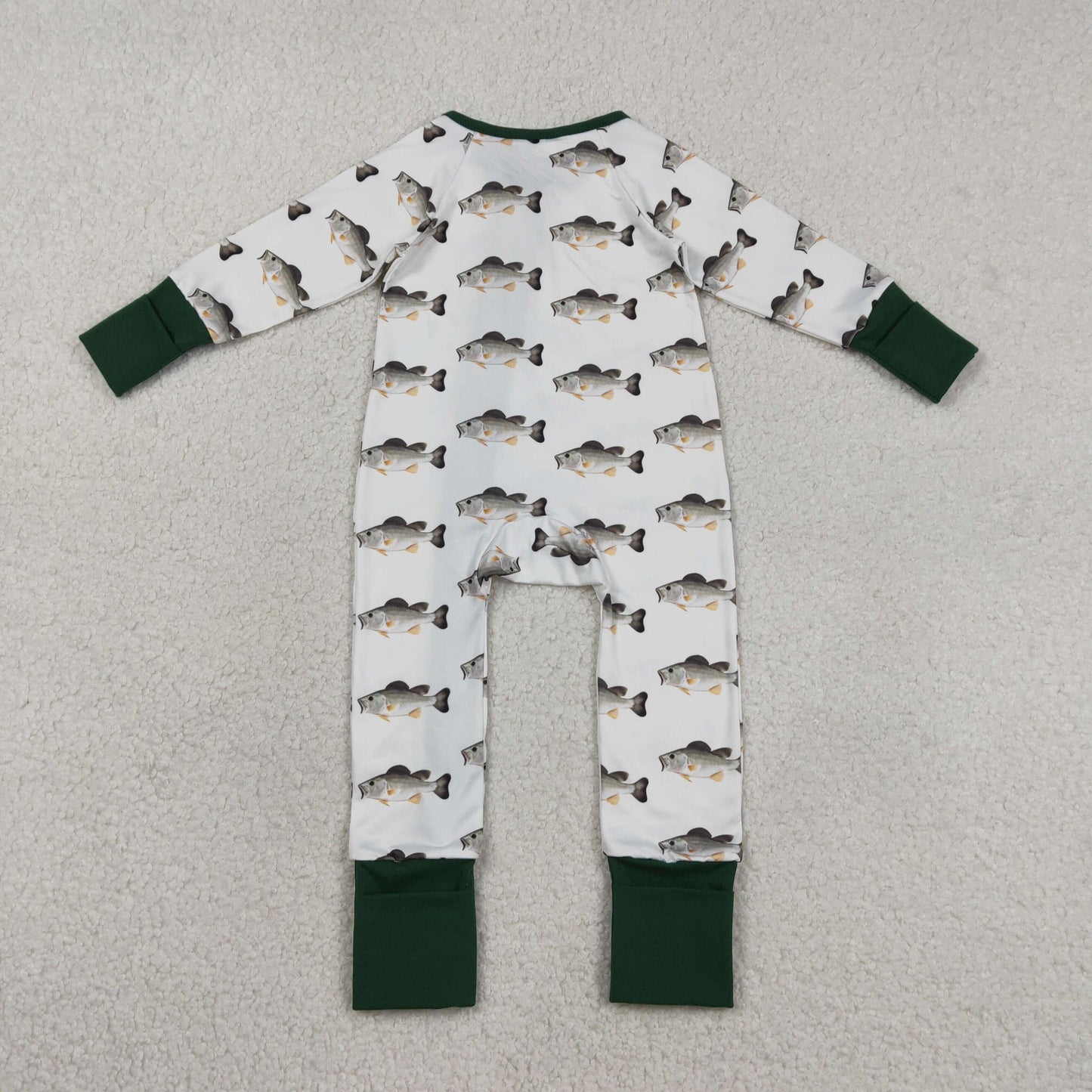 LR2531 Fish Pattern Green White Zippy Long Sleeve Boys Romper 202603 RTS