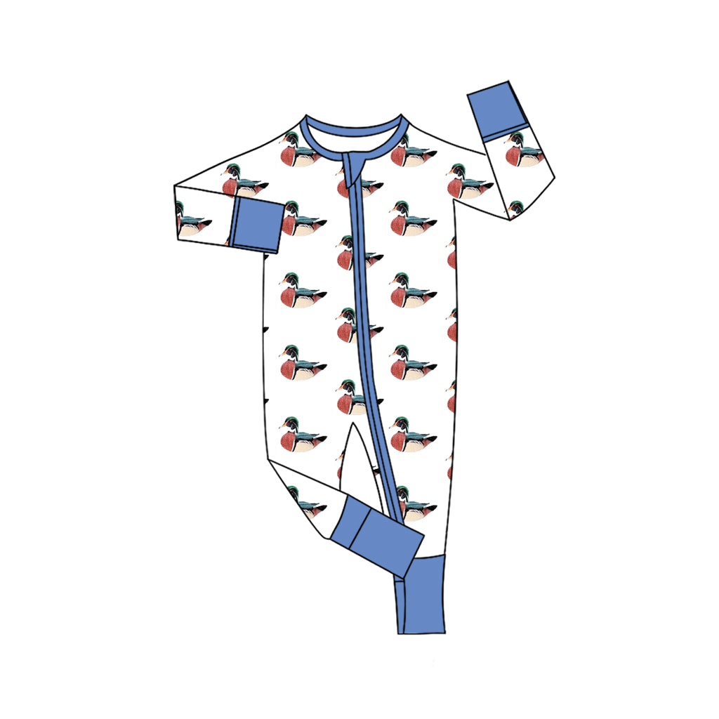 Preorder LR2533 Duck Hunting Blue White Zippy Long Sleeve Boys Romper 202508