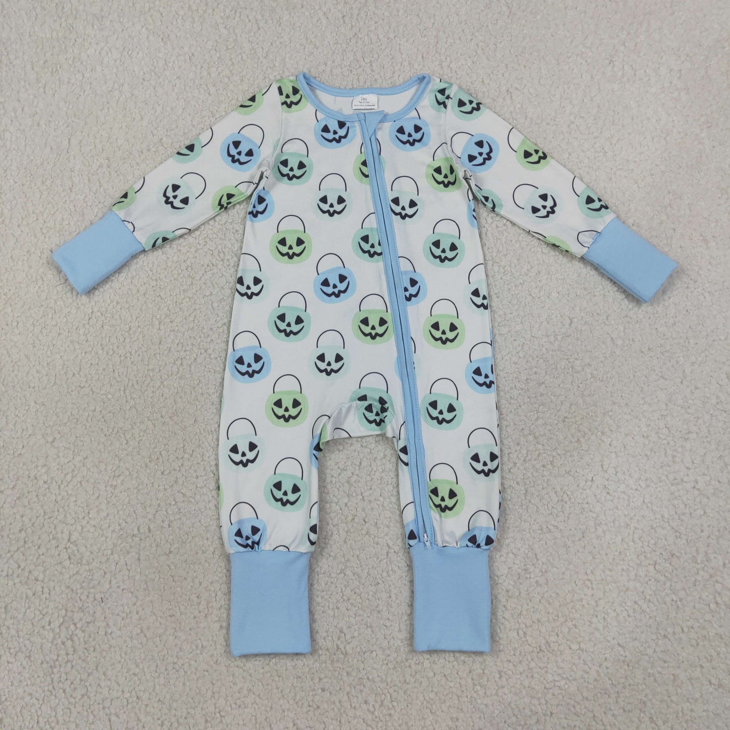 LR2534 Halloween Pumpkin Blue Zip Long-Sleeved Boys Romper 202608 RTS
