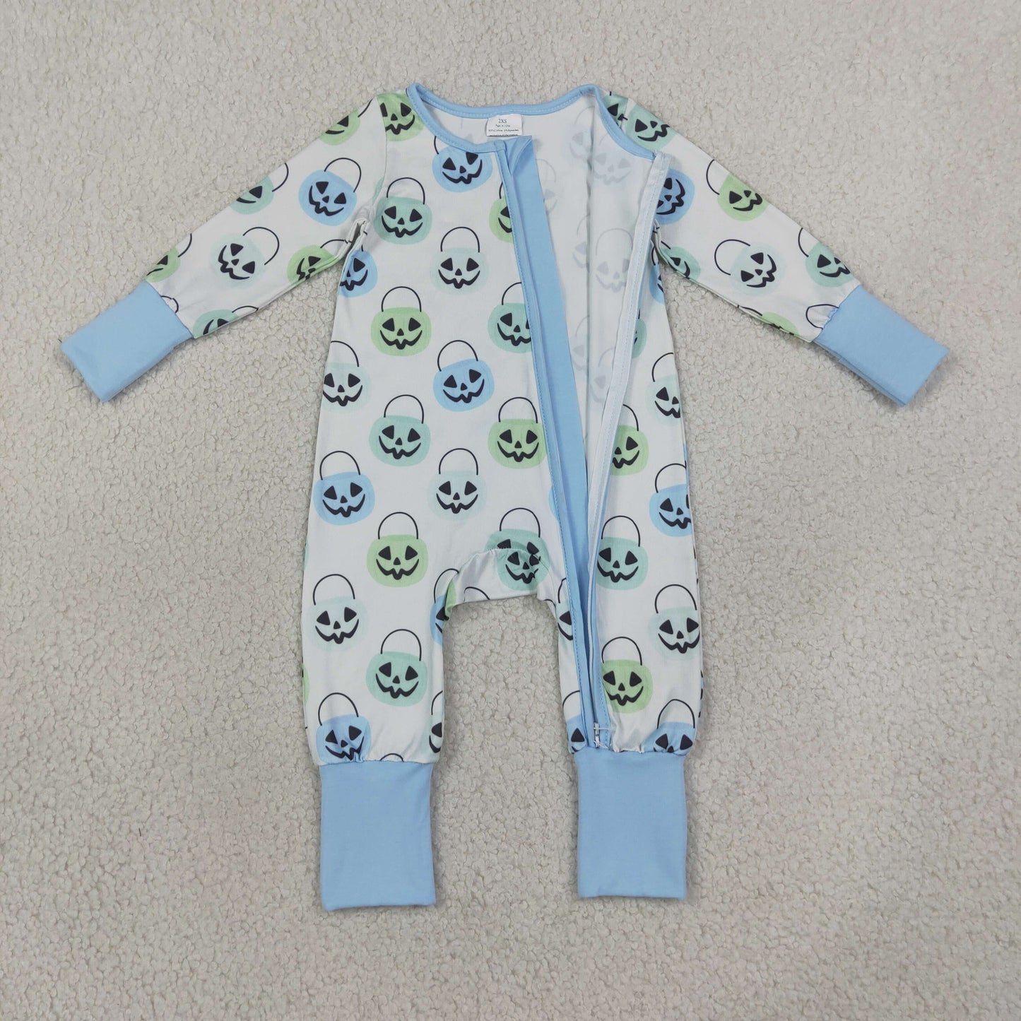LR2534 Halloween Pumpkin Blue Zip Long-Sleeved Boys Romper 202608 RTS