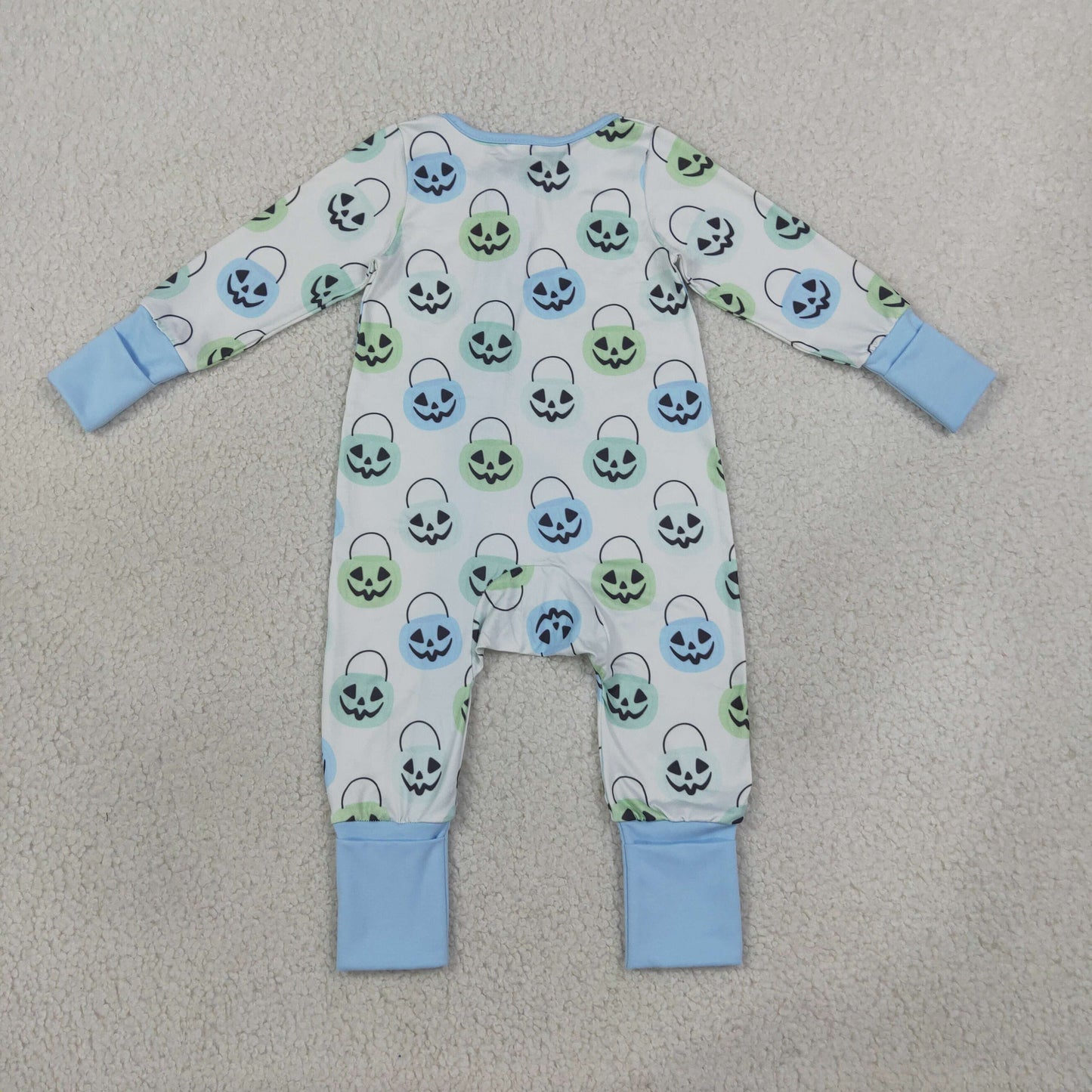 LR2534 Halloween Pumpkin Blue Zip Long-Sleeved Boys Romper 202608 RTS