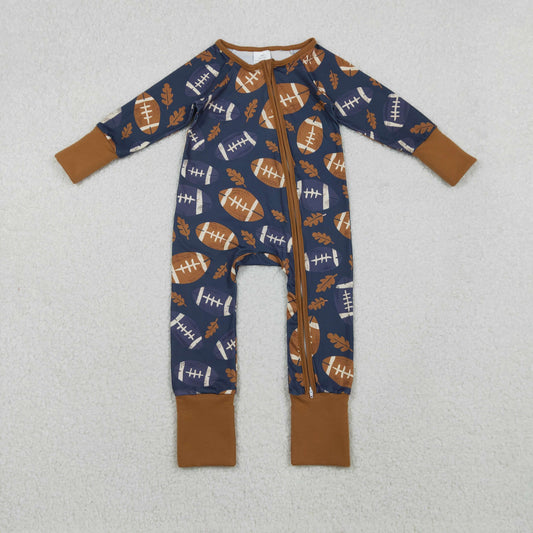 LR2543 Rugby Leaf Zippy Long Sleeve Boys Romper 202510 RTS