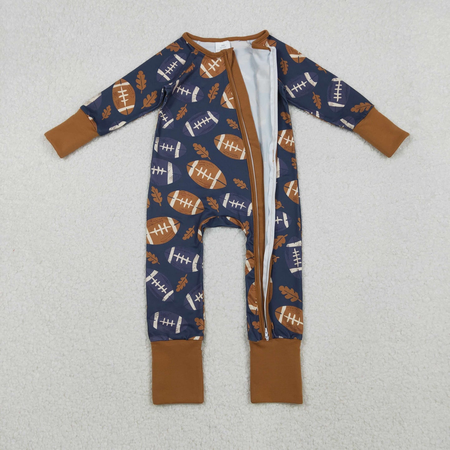 LR2543 Rugby Leaf Zippy Long Sleeve Boys Romper 202510 RTS