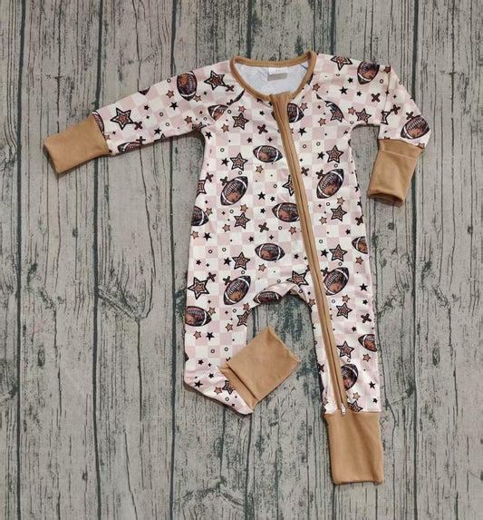 Preorder LR2548 Rugby Star Plaid Khaki Zipper Long Sleeve Boys Romper 202508