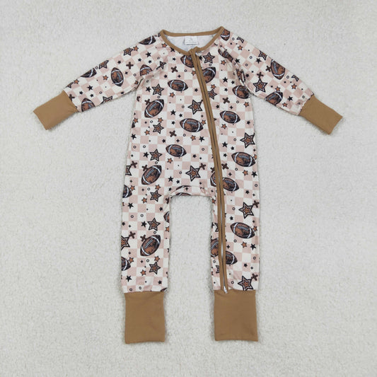 LR2548 Rugby Star Plaid Khaki Zipper Long Sleeve Boys Romper 202509 RTS