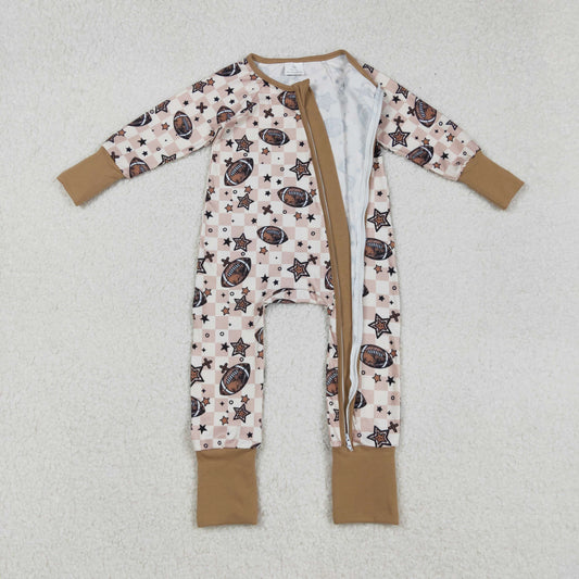 LR2548 Rugby Star Plaid Khaki Zipper Long Sleeve Boys Romper 202509 RTS
