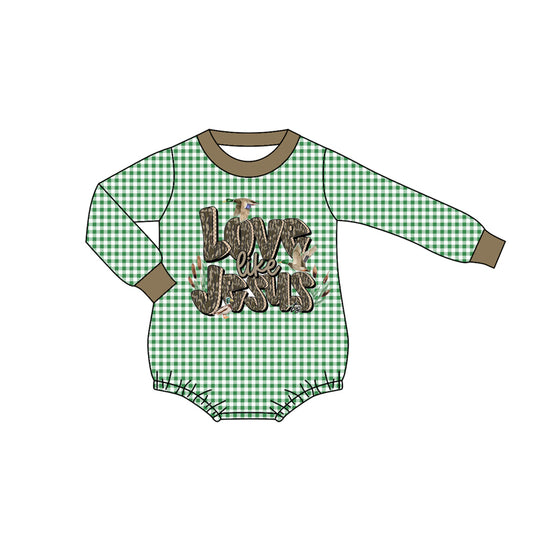 Preorder LR2550 Cowboy Duck Hunting Camo Green Plaid Long Sleeve Boys Bubble Romper 202508
