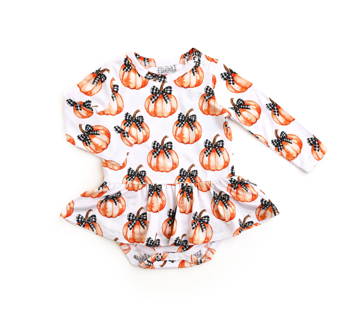 Preorder LR2556 Pumpkin Bows Long Sleeve Girls Bubble Romper 202508