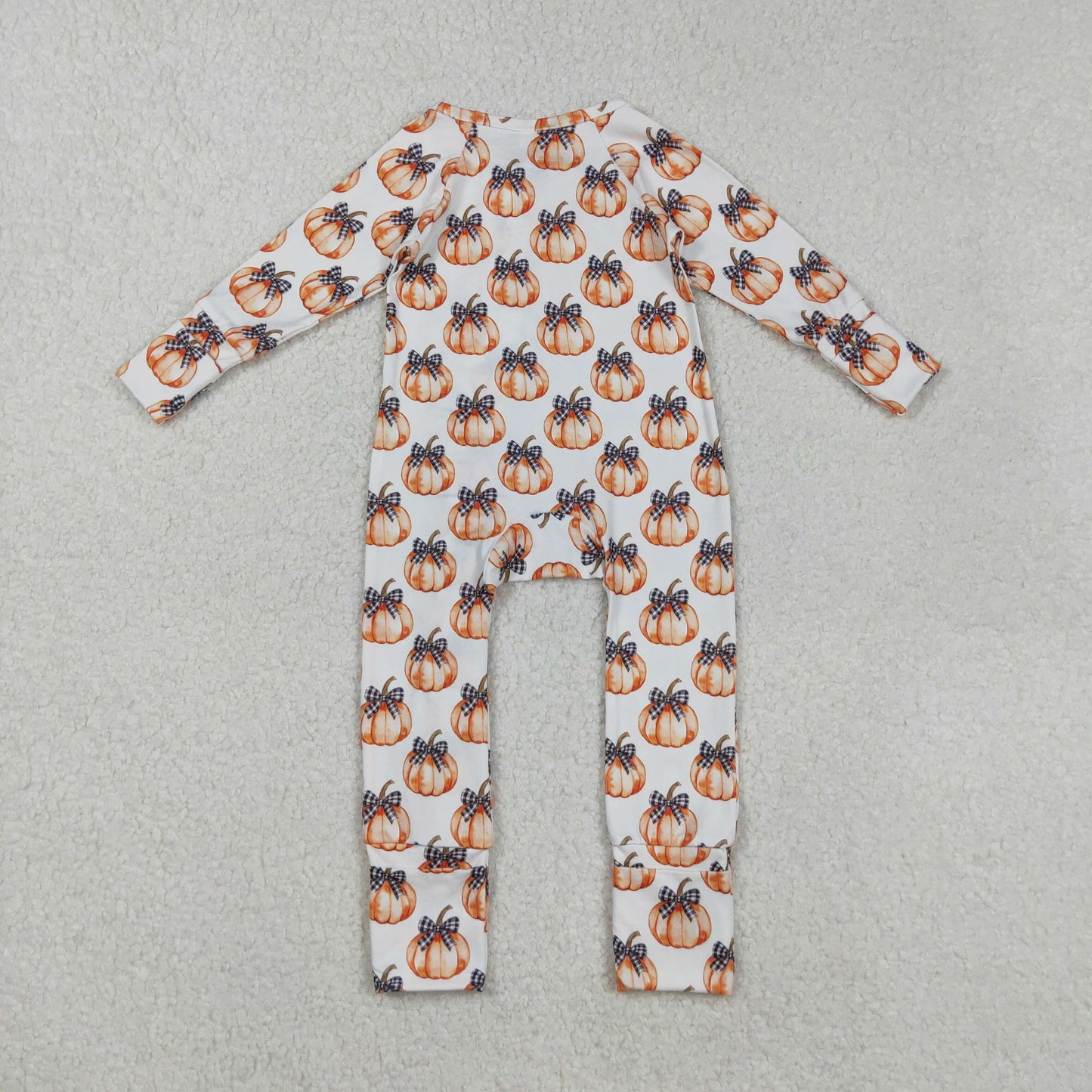 LR2557 Pumpkin Bows Zippy Long Sleeve Girls Romper 202508 RTS
