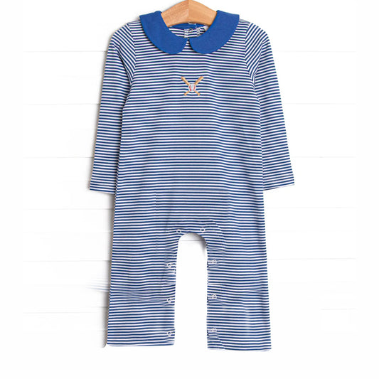 Preorder LR2558 Baseball Blue Stripe Long Sleeve Boys Romper 202508