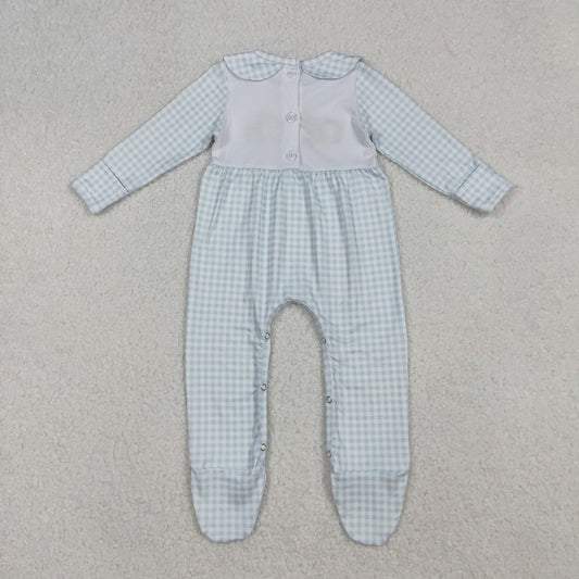 LR2560 Embroidered Pumpkin Plaid Doll Collar Long Sleeve Girls Romper with Socks 202509 RTS