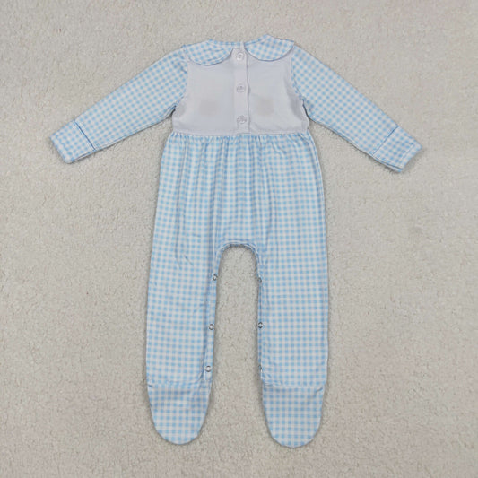 LR2561 Embroidered Turkey Pumpkin Plaid Doll Collar Long Sleeve Boys Romper with Socks 202509 RTS