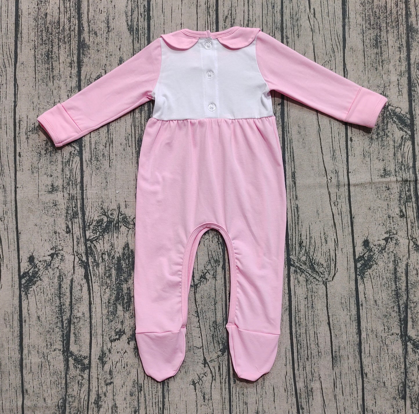 Preorder LR2563 Embroidered Turkey Pumpkin Doll Collar Pink Long Sleeve Girls Romper with Socks 202508