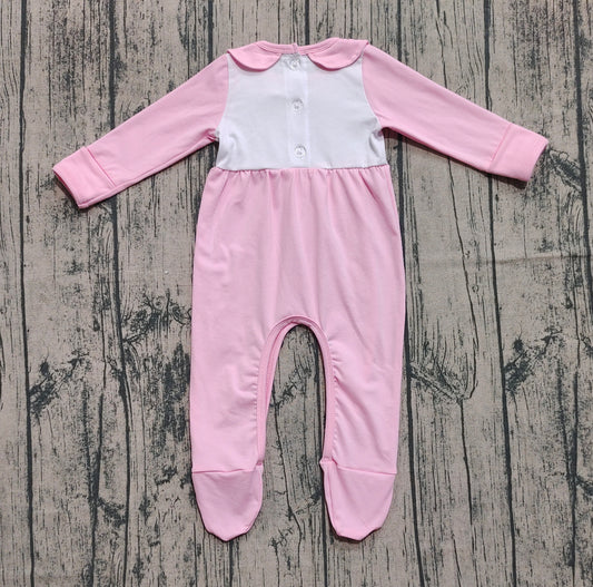 Preorder LR2563 Embroidered Turkey Pumpkin Doll Collar Pink Long Sleeve Girls Romper with Socks 202508