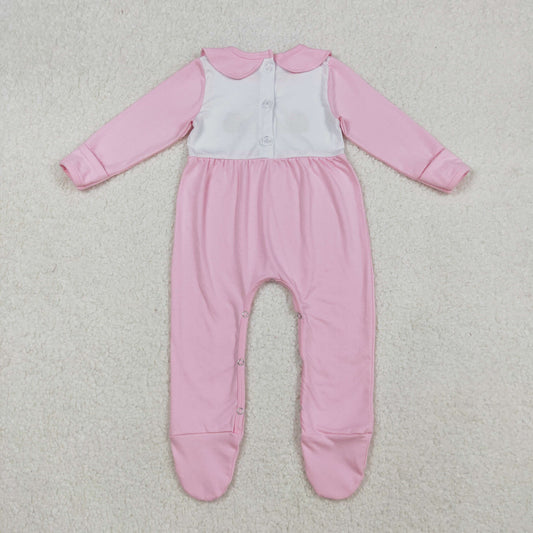 LR2563 Embroidered Turkey Pumpkin Doll Collar Pink Long Sleeve Girls Romper with Socks 202509 RTS