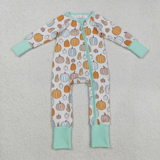 LR2565 Pumpkin Blue Green Zipper Long Sleeve Boys Romper 202508 RTS
