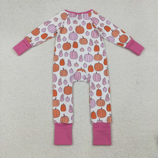 LR2566 Pumpkin Rose Red Ruffle Zippy Long Sleeve Girls Romper 202509 RTS
