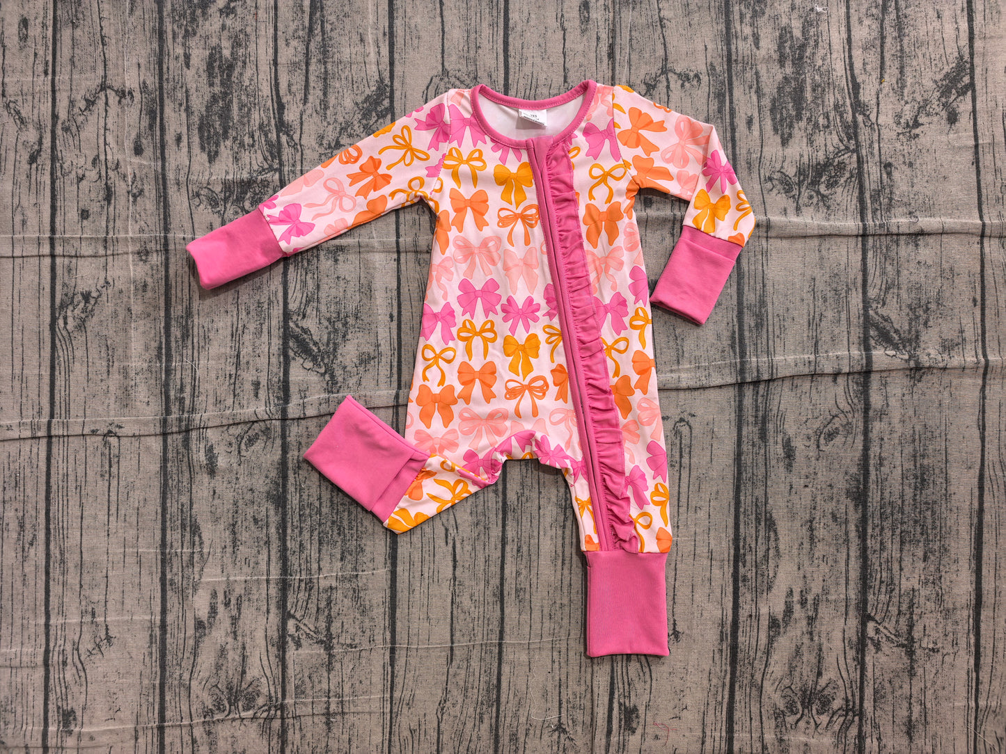 NO MOQ Preorder LR2567 Bows Rose Red Ruffle Zippy Long Sleeve Girls Romper 202606