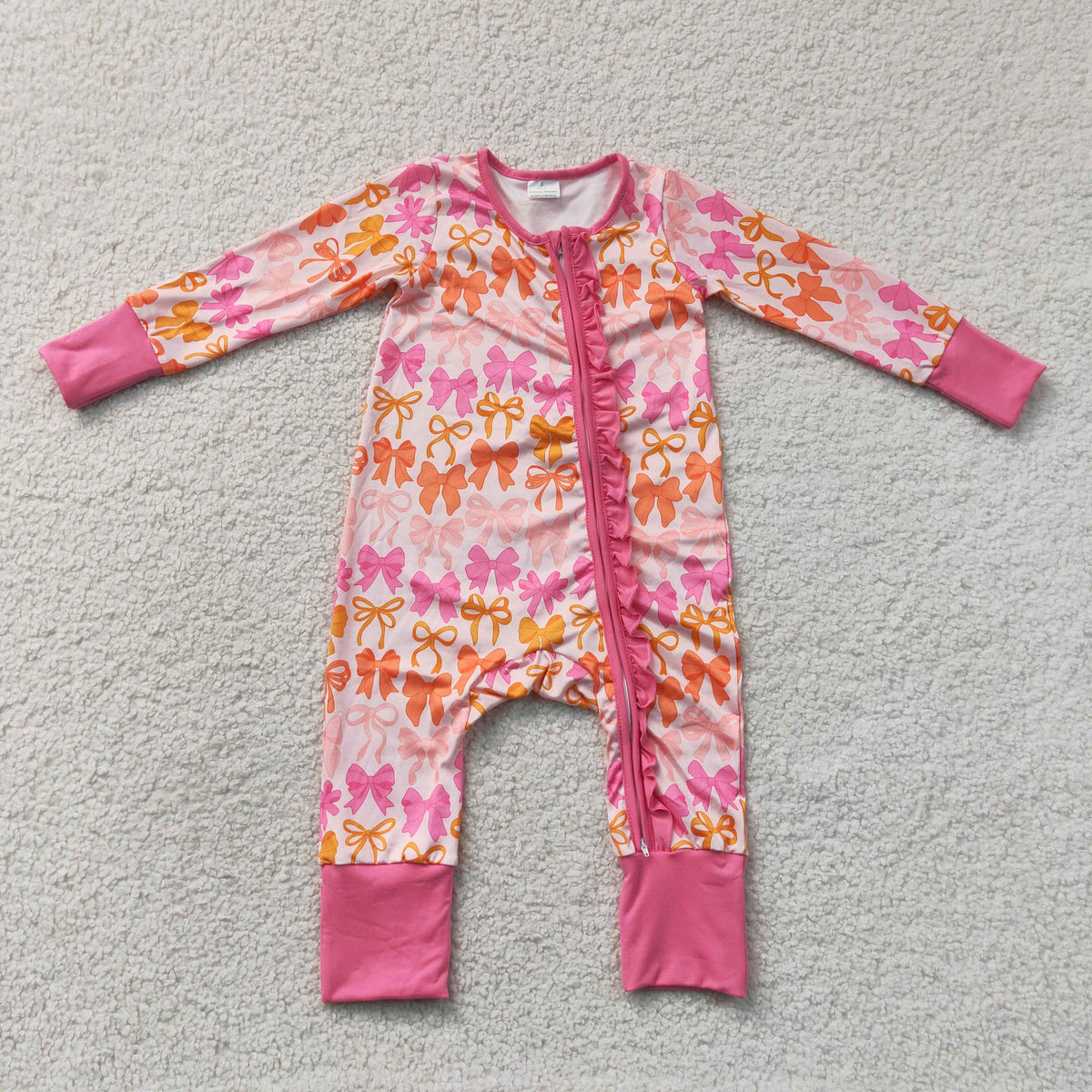LR2567 Bows Rose Red Ruffle Zippy Long Sleeve Girls Romper 202607 RTS