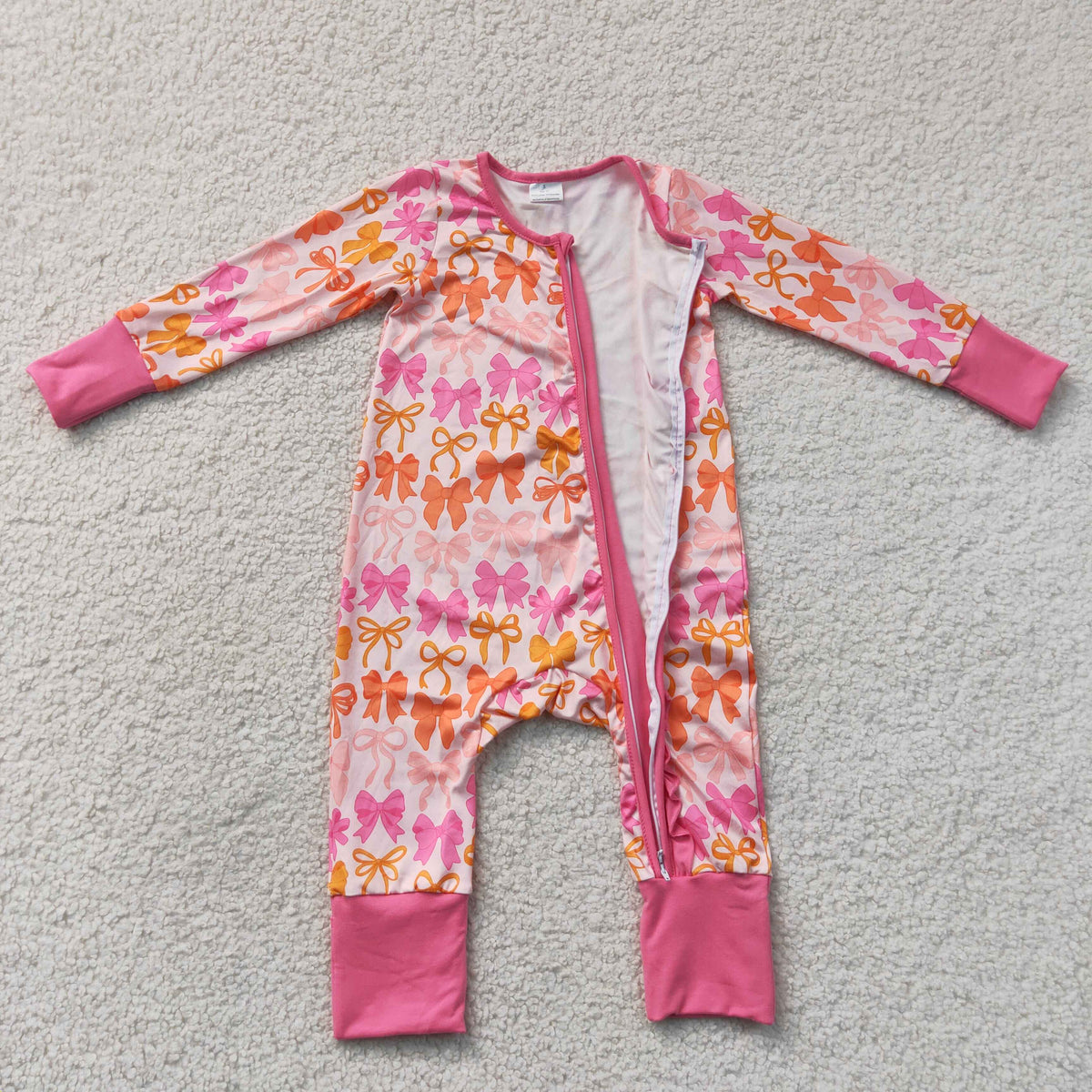LR2567 Bows Rose Red Ruffle Zippy Long Sleeve Girls Romper 202607 RTS