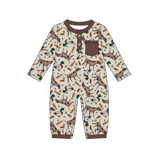 Preorder LR2576 Duck Puppy Star Brown Long Sleeve Boys Romper 202508