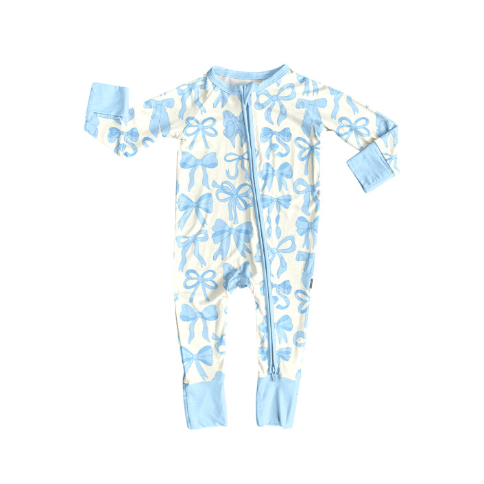 Preorder LR2581 Bows Cream Blue Zippy Long Sleeve Girls Romper 202508