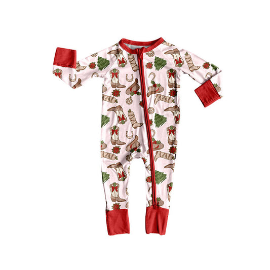 Preorder LR2584 Christmas Tree Boots Red Zippy Pink Long Sleeve Girls Romper 202508