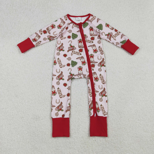 LR2584 Christmas Tree Boots Red Zippy Pink Long Sleeve Girls Romper 202509 RTS