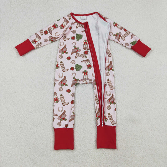 LR2584 Christmas Tree Boots Red Zippy Pink Long Sleeve Girls Romper 202509 RTS