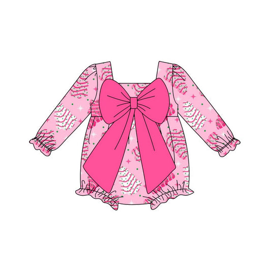 Preorder LR2586 Santa Tree Big Bow Rose Red Christmas Long Sleeve Girls Bubble Romper 202508