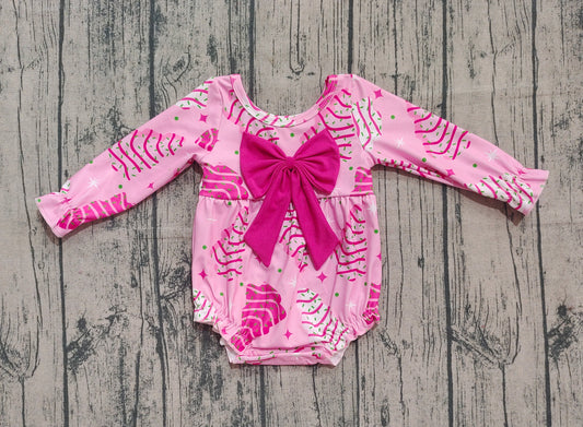 NO MOQ Preorder LR2586 Santa Tree Big Bow Rose Red Christmas Long Sleeve Girls Bubble Romper 202508
