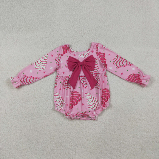 LR2586 Santa Tree Big Bow Rose Red Christmas Long Sleeve Girls Bubble Romper 202509 RTS