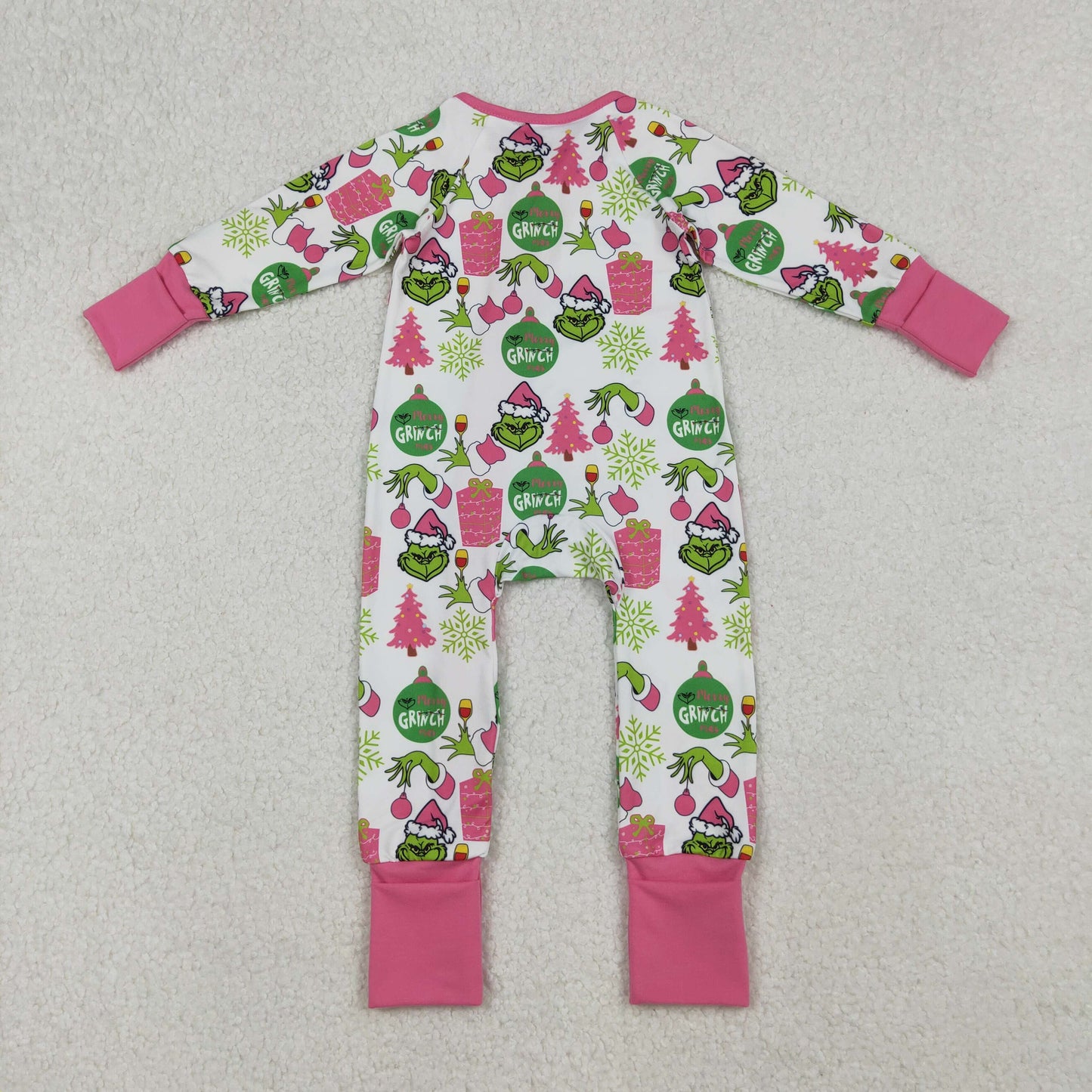 LR2588 Christmas Grinch Rose Red Zipper Long Sleeve Girls Romper 202509 RTS