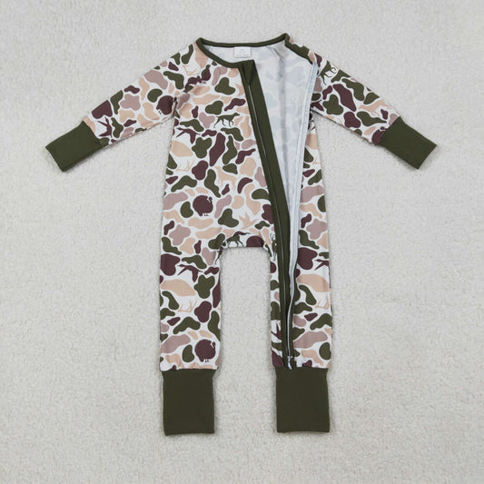 LR2590 Turkey Deer Duck Hunting Army Green Camo Zipper Long Sleeve Boys Romper 202509 RTS