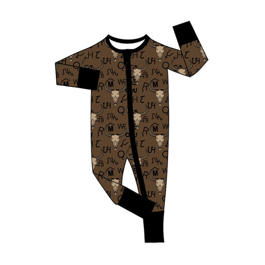 Preorder LR2591 Cowboy Dark Brown Zipper Long Sleeve Boys Romper 202508