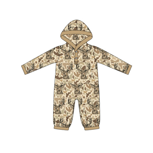 Preorder LR2593 Alpine Bull Head Camouflage Cowboy Hooded Long Sleeve Boys Romper 202508