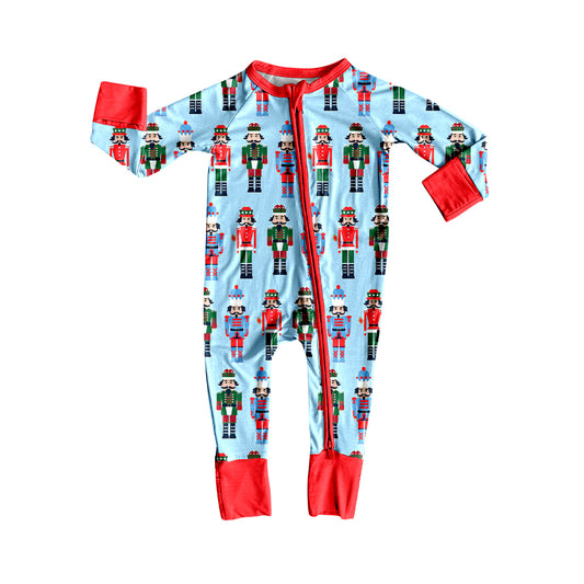 Preorder LR2599 Christmas Nutcracker Red Zipper Long Sleeve Boys Romper 202508