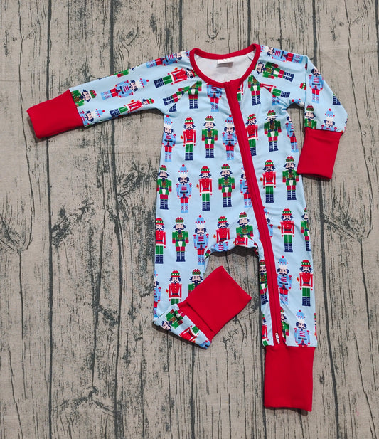 NO MOQ Preorder LR2599 Christmas Nutcracker Red Zipper Long Sleeve Boys Romper 202509